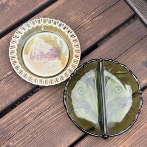 Vintage Ceramic and glass Ash Trays with Carriage and Fish Design